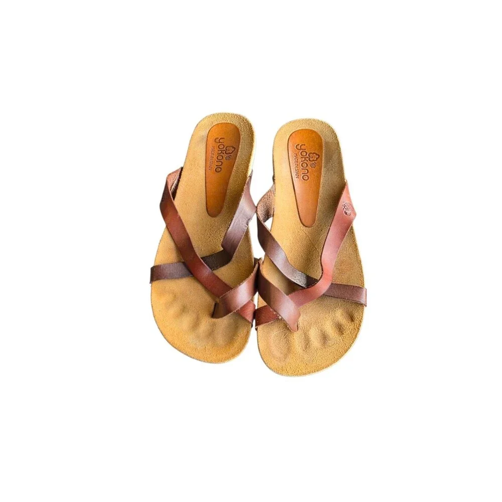 Yokono Spain Brown Leather Strappy Toe Loop Slide Sandals Womens Size  8.5